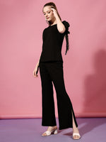 Load image into Gallery viewer, Black Net Sleeve Party Top &amp; Trouser Co-ord Set
