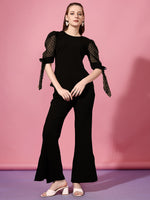 Load image into Gallery viewer, Black Net Sleeve Party Top &amp; Trouser Co-ord Set
