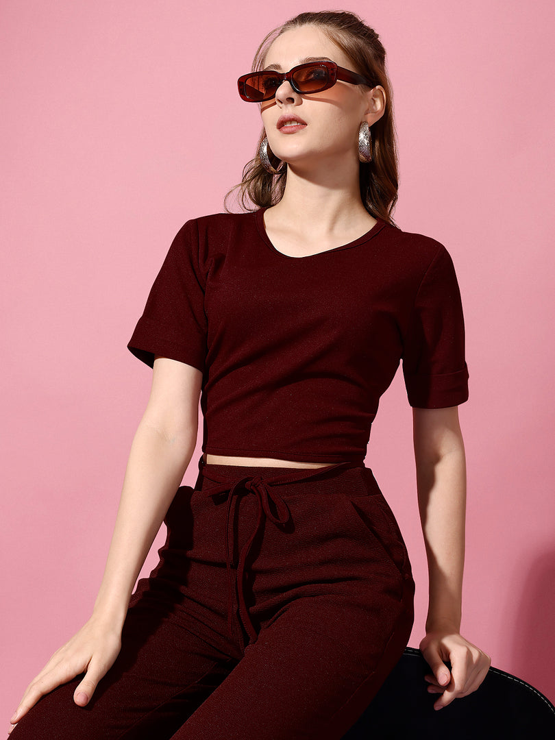 Women Casual Marron Top & Trouser Co ord Set