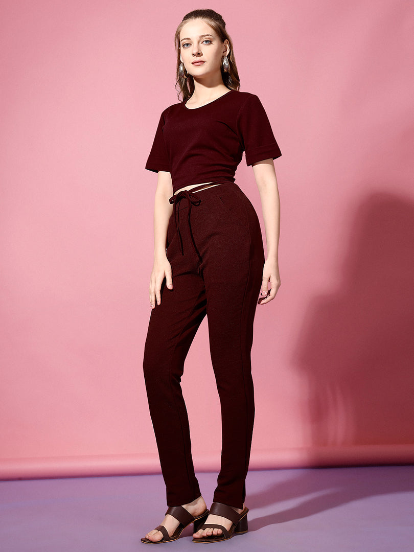 Women Casual Marron Top & Trouser Co ord Set