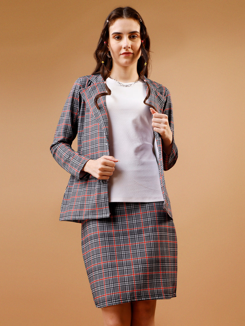 Plaid Double Breasted Blazer & Skirt Co-ord Set