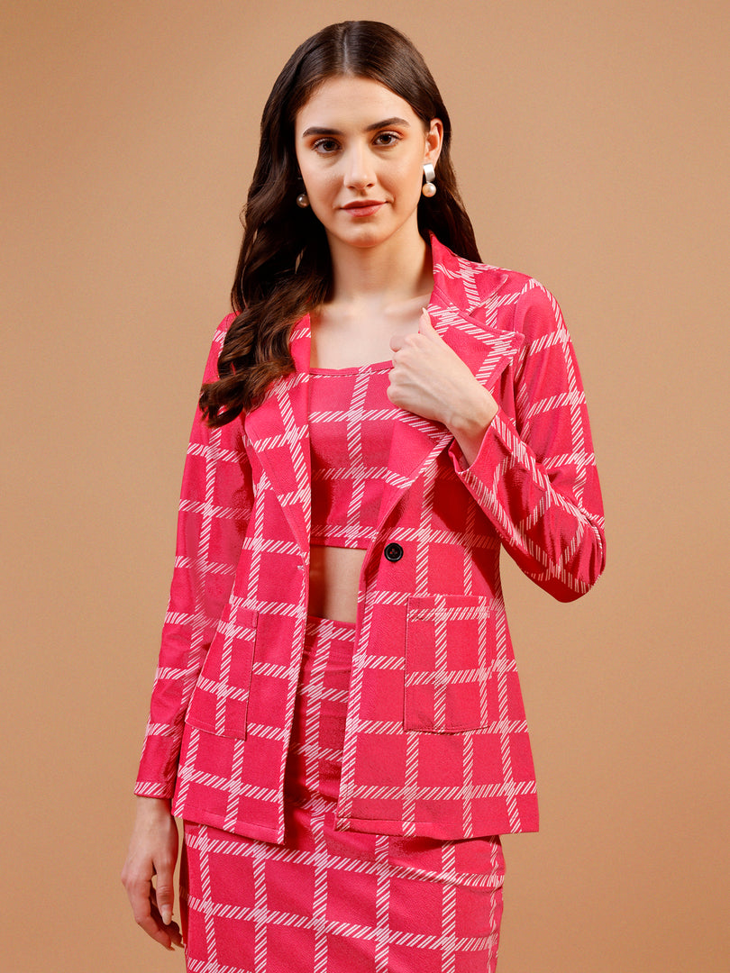 Pink Check Party Blazer & Skirt Co ord Set