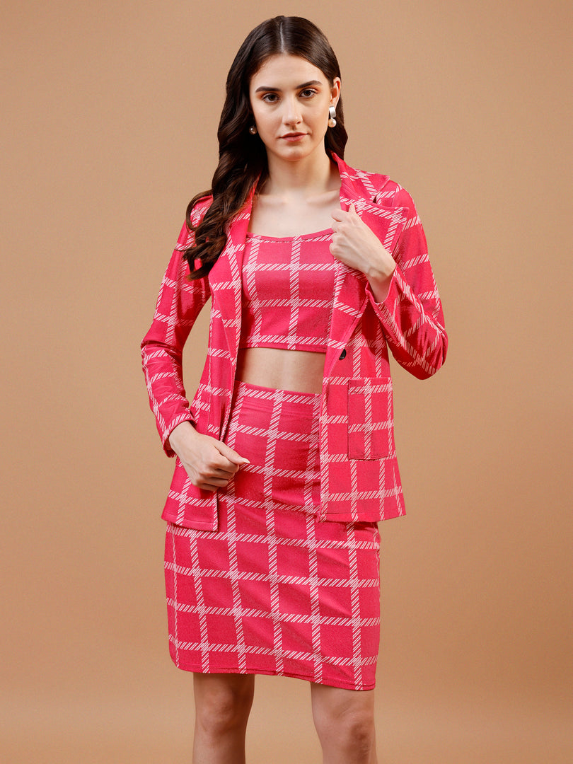 Pink Check Party Blazer & Skirt Co ord Set