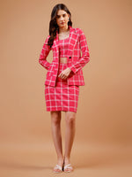 Load image into Gallery viewer, Pink Check Party Blazer &amp; Skirt Co ord Set
