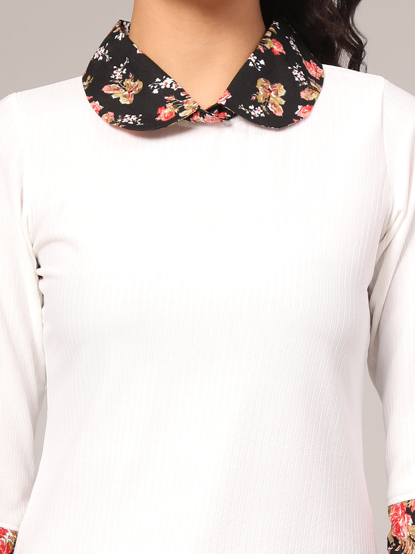 Women Printed Collar Neck T-shirt Style Top