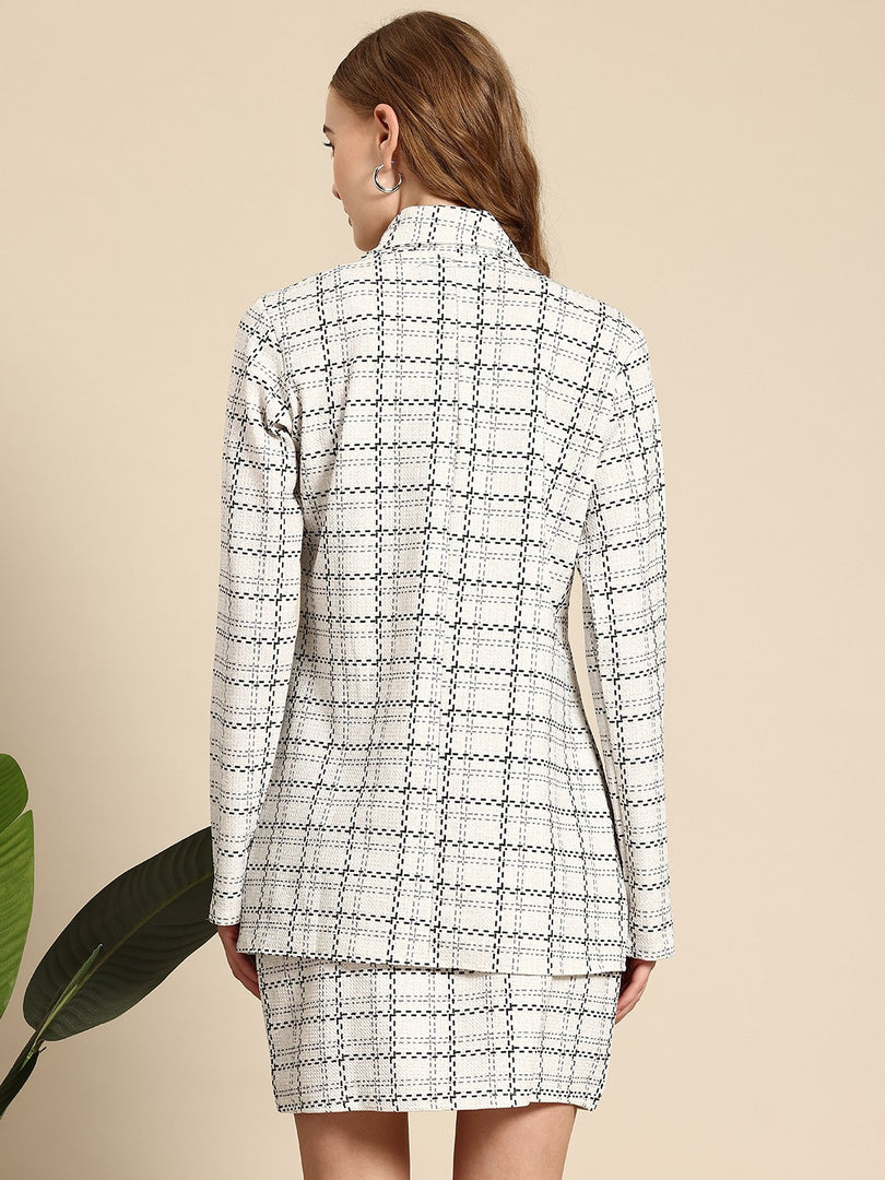 Westhood Checkered Blazer And Skirt Party White Co-ord Set