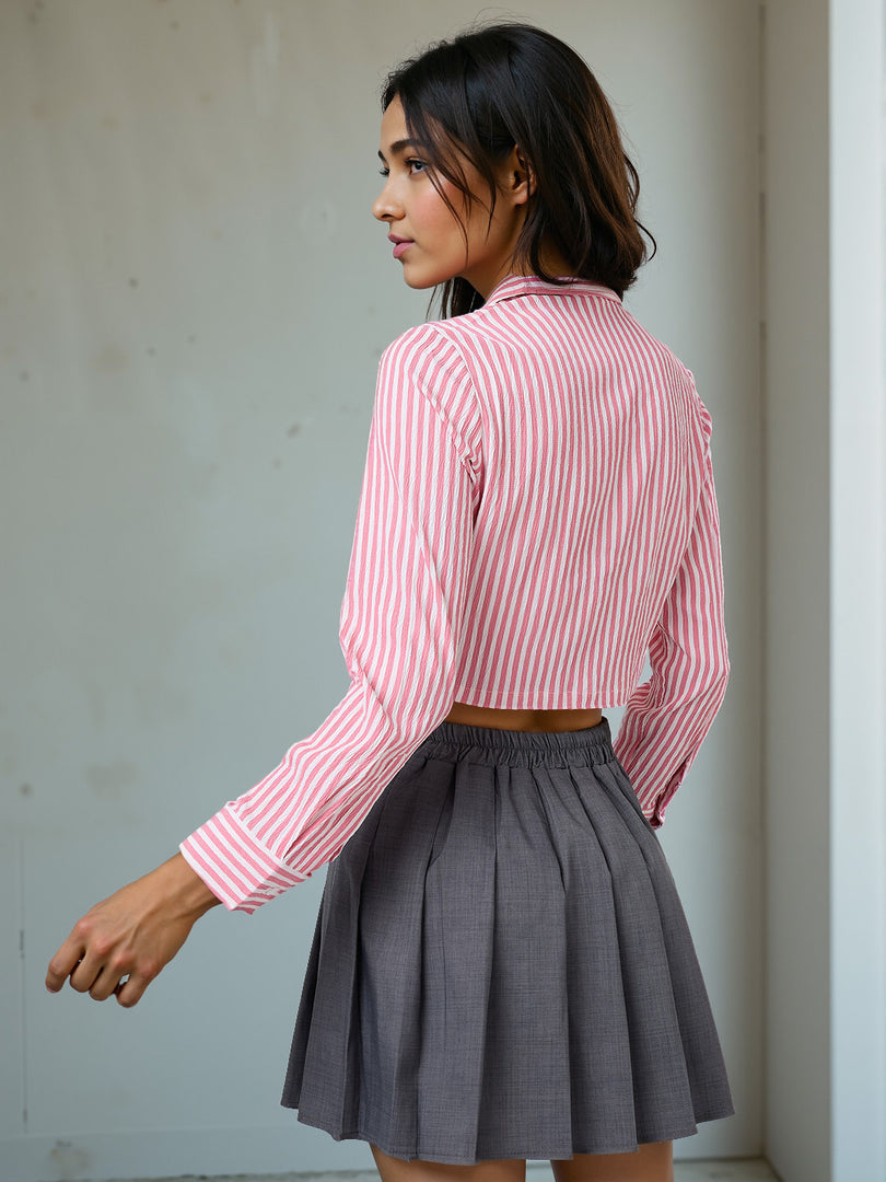 Women Striped Cropped Shirt in 5 Candy Colors | Size: XS to XL