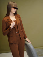 Load image into Gallery viewer, Boss Babe Co-ord Set in Dusty Mauve – Blazer + Crop Top + Trousers | Workwear Ready
